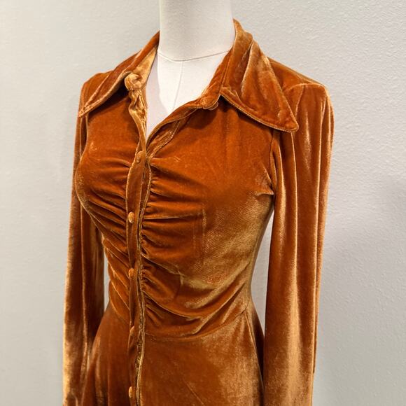 Urban Outfitters Rust Orange Velvet Long Sleve Mini Dress Long Sleeve XS Fall - Picture 4 of 8